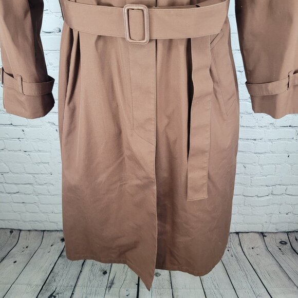 London Fog Brown Belted Faux Fur Removable Liner Buttoned Maincoat Over Coat 16R - Picture 7 of 16